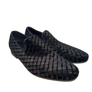 Moretti Gold Label Trevor Black Velvet Diamond Design Loafer Dress Shoes Mens 10